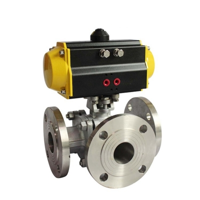 HK55-TF Series Pneumatic 3 Way Flange Ball Valve