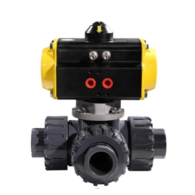 HK57-T Double Union PVC 3 Way Pneumatic Actuator Ball Valve